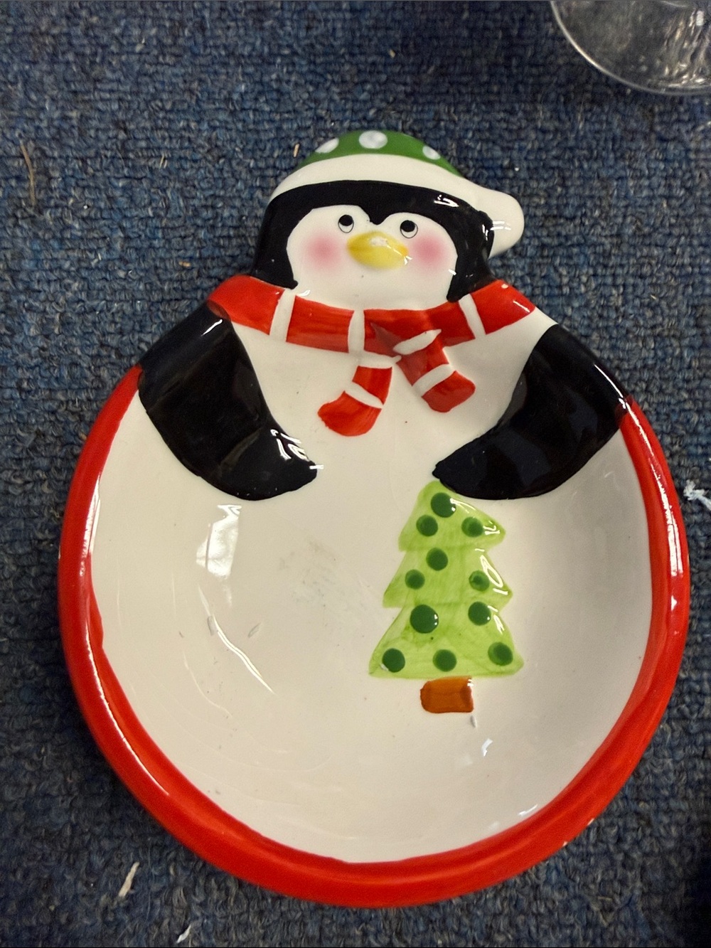 Festive Penguin Christmas Candy Dish - Red, Black, White & Green